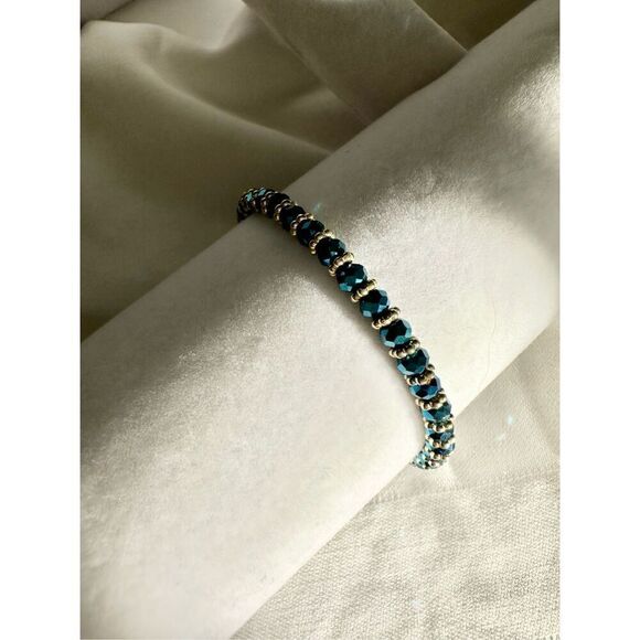 Navy blue beaded stretch sparkly bracelet - Picture 2 of 2